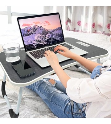 Lap Desk, Laptop Table for Bed with Cup Holder and Tablet Slot, Fits up to 15.6 inch Laptop, with Anti-Slip and Folding Function for Working, Eating, Writing and Watching Movies.(Black)