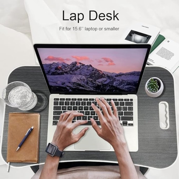 Lap Desk, Laptop Table for Bed with Cup Holder and Tablet Slot, Fits up to 15.6 inch Laptop, with Anti-Slip and Folding Function for Working, Eating, Writing and Watching Movies.(Black)