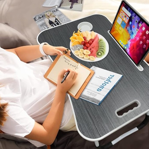 Lap Desk, Laptop Table for Bed with Cup Holder and Tablet Slot, Fits up to 15.6 inch Laptop, with Anti-Slip and Folding Function for Working, Eating, Writing and Watching Movies.(Black)