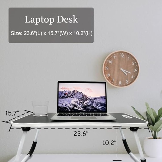 Lap Desk, Laptop Table for Bed with Cup Holder and Tablet Slot, Fits up to 15.6 inch Laptop, with Anti-Slip and Folding Function for Working, Eating, Writing and Watching Movies.(Black)