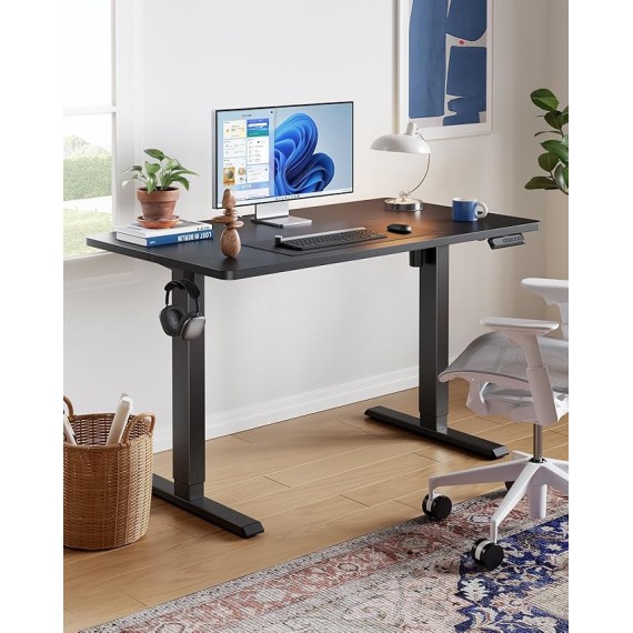 48" x 24" Electric Standing Desk Adjustable Height, 4 Memory Height Settings, Headphone Hook, Cable Manager, Sit Stand Up Desk for Home Office & Computer Workstation, Black