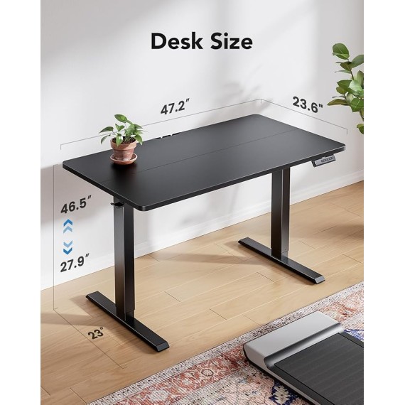 48" x 24" Electric Standing Desk Adjustable Height, 4 Memory Height Settings, Headphone Hook, Cable Manager, Sit Stand Up Desk for Home Office & Computer Workstation, Black