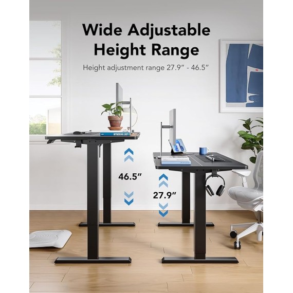 48" x 24" Electric Standing Desk Adjustable Height, 4 Memory Height Settings, Headphone Hook, Cable Manager, Sit Stand Up Desk for Home Office & Computer Workstation, Black