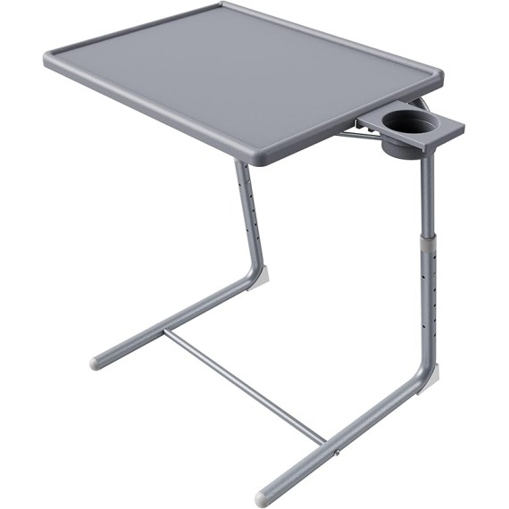 Adjustable TV Tray Table - TV Dinner Tray on Bed & Sofa, Comfortable Folding Table with 6 Height & 3 Tilt Angle Adjustments (Gray)