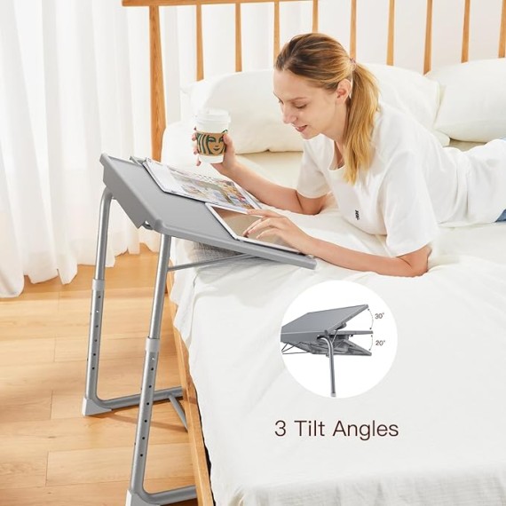 Adjustable TV Tray Table - TV Dinner Tray on Bed & Sofa, Comfortable Folding Table with 6 Height & 3 Tilt Angle Adjustments (Gray)