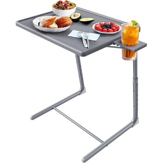 Adjustable TV Tray Table - TV Dinner Tray on Bed & Sofa, Comfortable Folding Table with 6 Height & 3 Tilt Angle Adjustments (Gray)