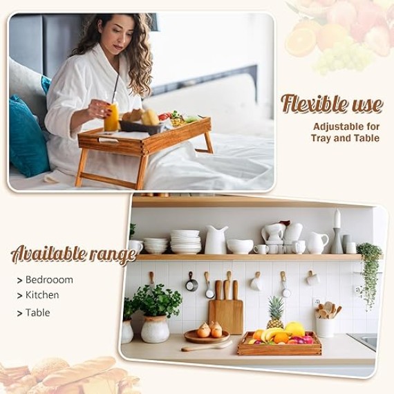 3 Pcs Acacia Bed Table Tray 11.5" Height Laptop Wooden Breakfast Tray Serving Floor Desk with Folding Legs and Handles TV Trays for Eating on Couch Sitting on The Floor for Bedroom Kids