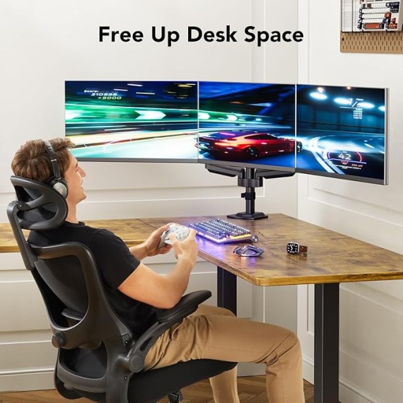Triple Monitor Mount for 13-27 inch Computer Screens, Triple Monitor Stand with Gas Springcore Arm Holds 17.6lbs, 3 Monitor Stand Desk Mount with Tilt, Swivel, Rotation, VESA 75x75, 100x100mm