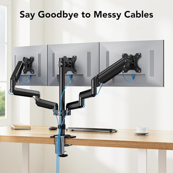 Triple Monitor Mount for 13-27 inch Computer Screens, Triple Monitor Stand with Gas Springcore Arm Holds 17.6lbs, 3 Monitor Stand Desk Mount with Tilt, Swivel, Rotation, VESA 75x75, 100x100mm