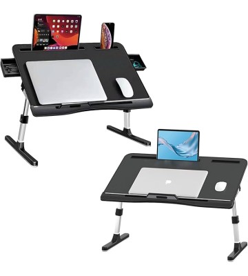 Foldable Laptop Bed Tray Desk, Adjustable Laptop Bed Table with Heights and Angles, Upgraded-Sturdy Laptop Lap Desk for Bed/Sofa/Couch/Floor, laptop bed stand (Black, large and X-large)