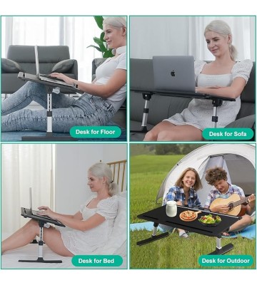 Foldable Laptop Bed Tray Desk, Adjustable Laptop Bed Table with Heights and Angles, Upgraded-Sturdy Laptop Lap Desk for Bed/Sofa/Couch/Floor, laptop bed stand (Black, large and X-large)