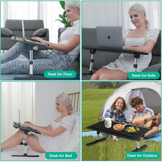 Foldable Laptop Bed Tray Desk, Adjustable Laptop Bed Table with Heights and Angles, Upgraded-Sturdy Laptop Lap Desk for Bed/Sofa/Couch/Floor, laptop bed stand (Black, large and X-large)