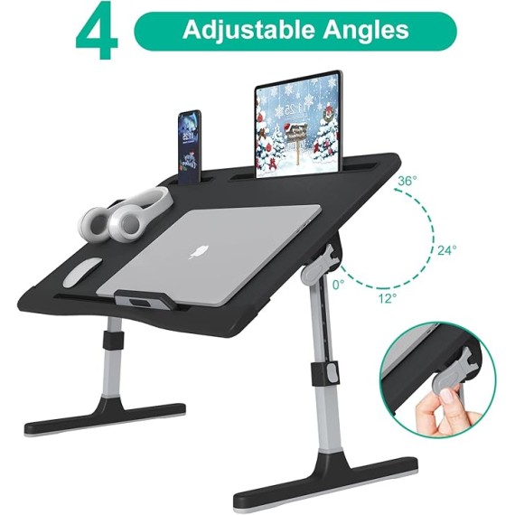 Foldable Laptop Bed Tray Desk, Adjustable Laptop Bed Table with Heights and Angles, Upgraded-Sturdy Laptop Lap Desk for Bed/Sofa/Couch/Floor, laptop bed stand (Black, large and X-large)