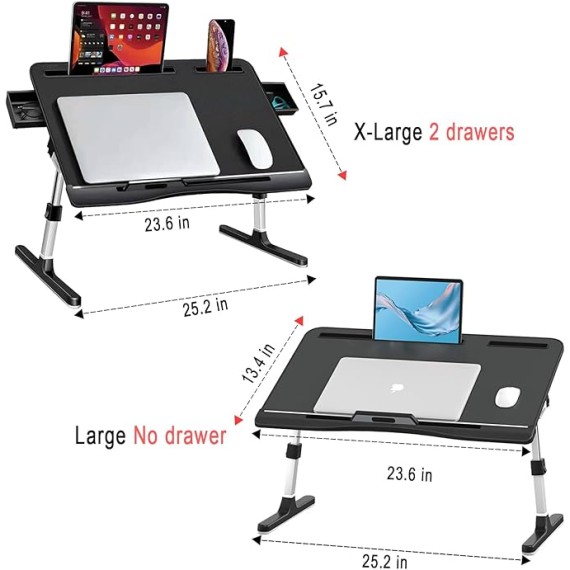 Foldable Laptop Bed Tray Desk, Adjustable Laptop Bed Table with Heights and Angles, Upgraded-Sturdy Laptop Lap Desk for Bed/Sofa/Couch/Floor, laptop bed stand (Black, large and X-large)
