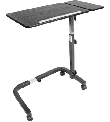 Overbed Table with Wheels Adjustable Height, Wheelchair, Tilt Top Bedside, Hospital Over Bed, Home Use (Black)