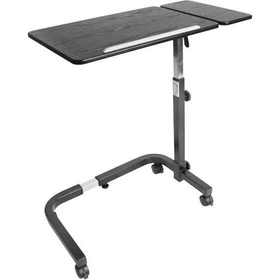Overbed Table with Wheels Adjustable Height, Wheelchair, Tilt Top Bedside, Hospital Over Bed, Home Use (Black)