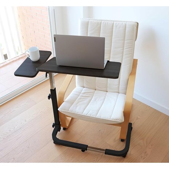 Overbed Table with Wheels Adjustable Height, Wheelchair, Tilt Top Bedside, Hospital Over Bed, Home Use (Black)