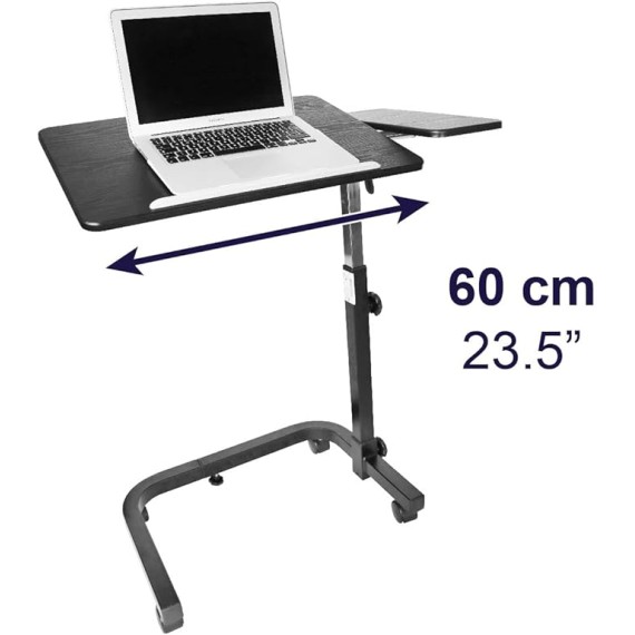 Overbed Table with Wheels Adjustable Height, Wheelchair, Tilt Top Bedside, Hospital Over Bed, Home Use (Black)