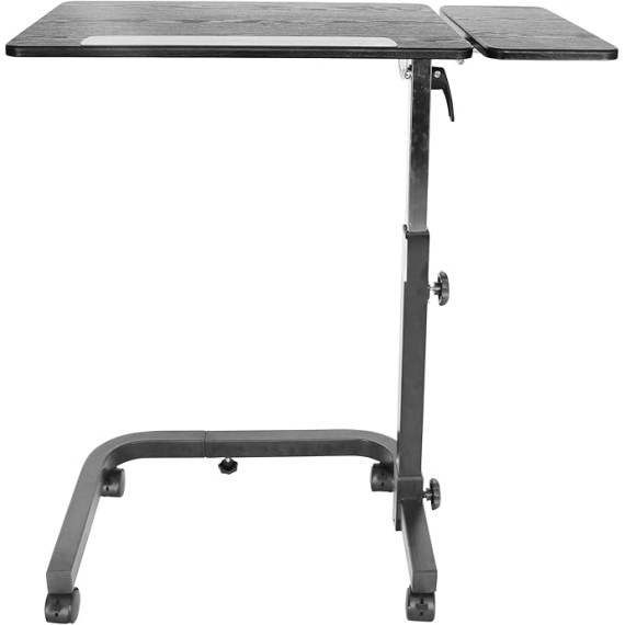 Overbed Table with Wheels Adjustable Height, Wheelchair, Tilt Top Bedside, Hospital Over Bed, Home Use (Black)