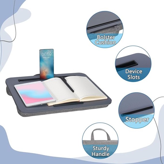 Lap Desk, Portable Laptop Desk Fits Up to 16“ Laptops, with Tablet Slot, Built-in Cushion, Great for Home & Office,Lap Desk for Laptop,Lap Desk with Cushion (Dark Grey, Medium)