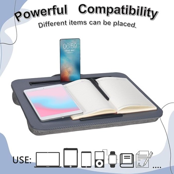 Lap Desk, Portable Laptop Desk Fits Up to 16“ Laptops, with Tablet Slot, Built-in Cushion, Great for Home & Office,Lap Desk for Laptop,Lap Desk with Cushion (Dark Grey, Medium)