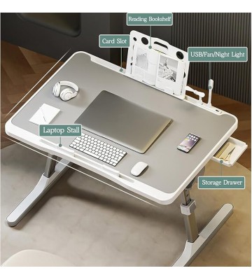 Laptop Bed Desk, Bed Desk Table Tray Stand, Portable Foldable Laptop Lap Desk Tray Table with USB/Fan/Night Light/Storage Drawer, for Bed/Couch/Sofa/Working/Study/Reading/Writing