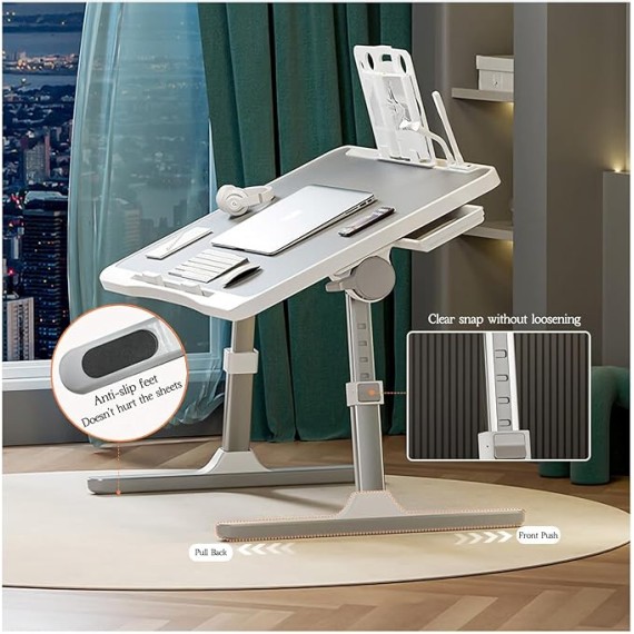 Laptop Bed Desk, Bed Desk Table Tray Stand, Portable Foldable Laptop Lap Desk Tray Table with USB/Fan/Night Light/Storage Drawer, for Bed/Couch/Sofa/Working/Study/Reading/Writing