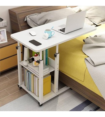 Over Bed Tables, Computer Table for Couch, Mobile End Table, Breakfast Bed Tray for Eating with Adjustable Height, Over Bed Desk, Rolling Bed Table, for Couch, Bed, Living Room, Bedroom,Warm w