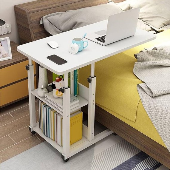 Over Bed Tables, Computer Table for Couch, Mobile End Table, Breakfast Bed Tray for Eating with Adjustable Height, Over Bed Desk, Rolling Bed Table, for Couch, Bed, Living Room, Bedroom,Warm w