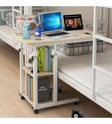 Over Bed Tables, Computer Table for Couch, Mobile End Table, Breakfast Bed Tray for Eating with Adjustable Height, Over Bed Desk, Rolling Bed Table, for Couch, Bed, Living Room, Bedroom,Warm w