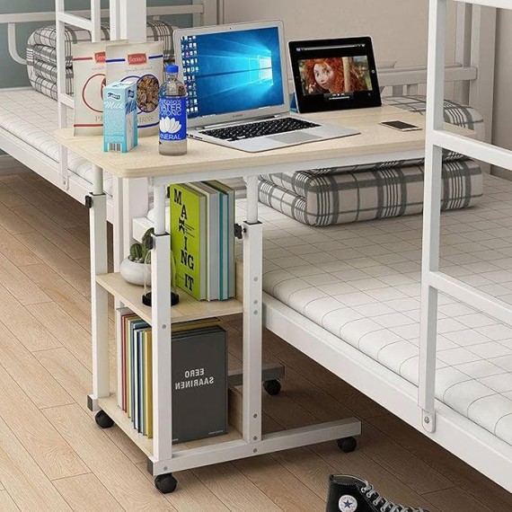 Over Bed Tables, Computer Table for Couch, Mobile End Table, Breakfast Bed Tray for Eating with Adjustable Height, Over Bed Desk, Rolling Bed Table, for Couch, Bed, Living Room, Bedroom,Warm w