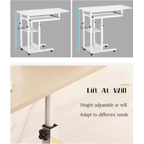 Over Bed Tables, Computer Table for Couch, Mobile End Table, Breakfast Bed Tray for Eating with Adjustable Height, Over Bed Desk, Rolling Bed Table, for Couch, Bed, Living Room, Bedroom,Warm w
