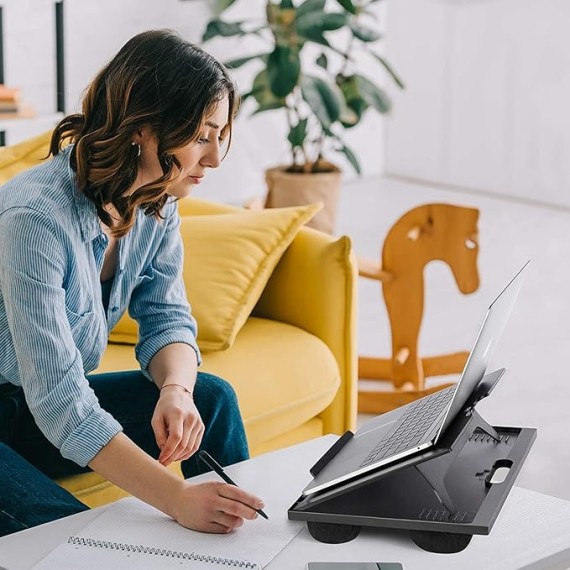 Adjustable Lap Desk - with 8 Adjustable Angles & Dual Cushions Laptop Stand for Car Laptop Desk, Work Table, Lap Writing Board & Drawing Desk on Sofa or Bed by 