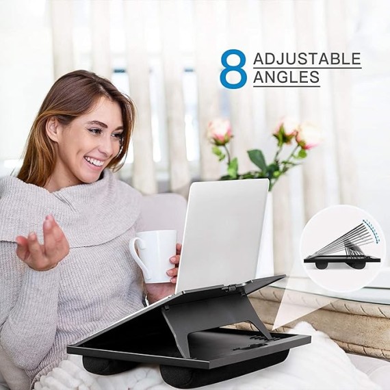 Adjustable Lap Desk - with 8 Adjustable Angles & Dual Cushions Laptop Stand for Car Laptop Desk, Work Table, Lap Writing Board & Drawing Desk on Sofa or Bed by 