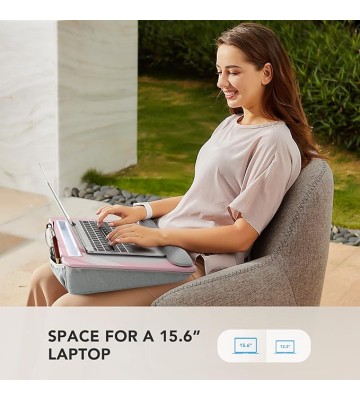 Lap Laptop Desk - Portable Lap Desk with Cushion, Fits up to 15.6 inch Laptop, with Anti-Slip Strip & Storage Function for Home Office Students Use as Computer Laptop Stand - Pink, HNLD12P