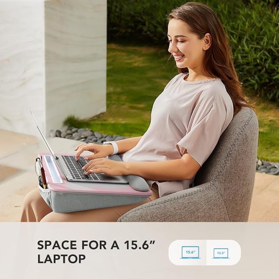 Lap Laptop Desk - Portable Lap Desk with Cushion, Fits up to 15.6 inch Laptop, with Anti-Slip Strip & Storage Function for Home Office Students Use as Computer Laptop Stand - Pink, HNLD12P