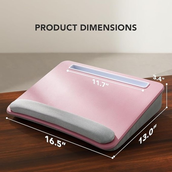 Lap Laptop Desk - Portable Lap Desk with Cushion, Fits up to 15.6 inch Laptop, with Anti-Slip Strip & Storage Function for Home Office Students Use as Computer Laptop Stand - Pink, HNLD12P