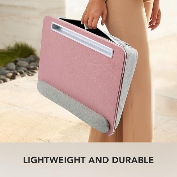 Lap Laptop Desk - Portable Lap Desk with Cushion, Fits up to 15.6 inch Laptop, with Anti-Slip Strip & Storage Function for Home Office Students Use as Computer Laptop Stand - Pink, HNLD12P