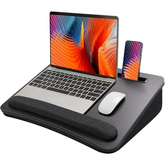 Lap Laptop Desk - Portable Lap Desk with Cushion, Fits up to 17 inch Laptop, with Anti-Slip Strip & Storage Function for Home Office Students Use as Computer Laptop Stand - Black, HNLD28B