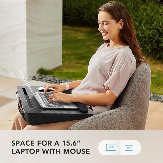 Lap Laptop Desk - Portable Lap Desk with Cushion, Fits up to 17 inch Laptop, with Anti-Slip Strip & Storage Function for Home Office Students Use as Computer Laptop Stand - Black, HNLD28B