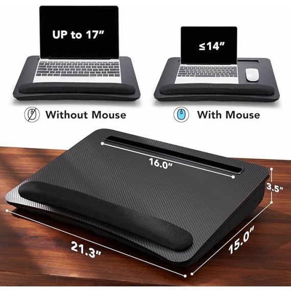 Lap Laptop Desk - Portable Lap Desk with Cushion, Fits up to 17 inch Laptop, with Anti-Slip Strip & Storage Function for Home Office Students Use as Computer Laptop Stand - Black, HNLD28B