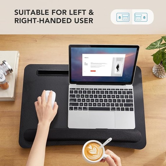 Lap Laptop Desk - Portable Lap Desk with Cushion, Fits up to 17 inch Laptop, with Anti-Slip Strip & Storage Function for Home Office Students Use as Computer Laptop Stand - Black, HNLD28B