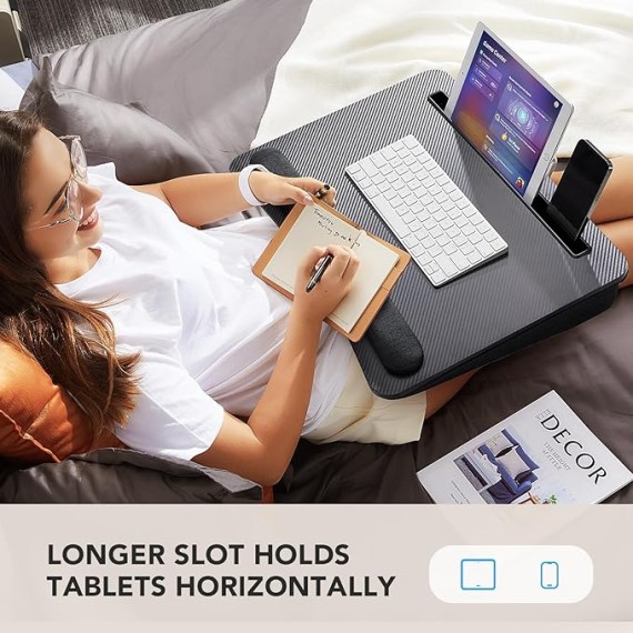 Lap Laptop Desk - Portable Lap Desk with Cushion, Fits up to 17 inch Laptop, with Anti-Slip Strip & Storage Function for Home Office Students Use as Computer Laptop Stand - Black, HNLD28B