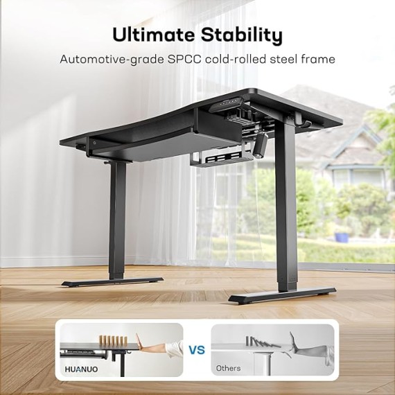 48" x 24" Electric Standing Desk with Large Keyboard Tray(26.7"), Adjustable Height Stand Up Desk for Home Office, 4 Memory Height Settings, 2 Headphone Hooks, Computer Workstation, Black