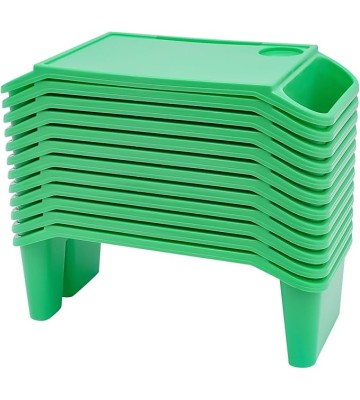 12Pcs Kids Lap Desk Tray, Plastic Breakfast Laptop Trays with Side Pockets, Portable Lap Bed Table for Writing Eating Game Classroom (Green-12Pcs)