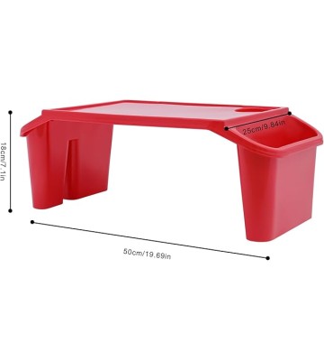 Kids Lap Desk Tray,Red Laptop Desk for Breakfast Tray Toys Coloring Books Tablets Books Games and Snacks,Portable Lap Bed Table,6 Pcs Plastic Breakfast Laptop Trays with Side Pockets,Storage Space