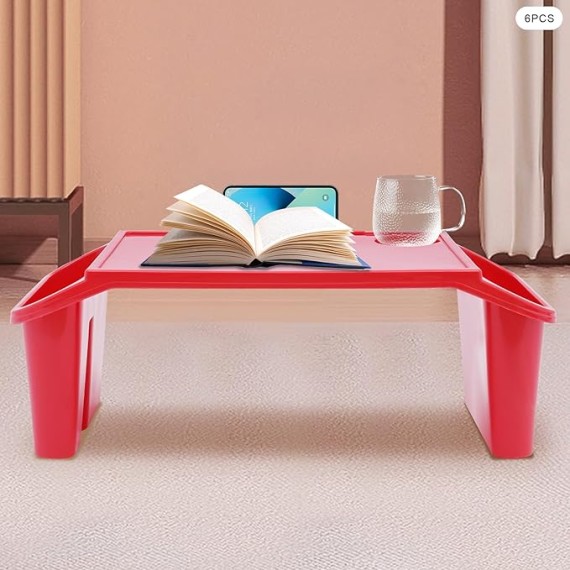 Kids Lap Desk Tray,Red Laptop Desk for Breakfast Tray Toys Coloring Books Tablets Books Games and Snacks,Portable Lap Bed Table,6 Pcs Plastic Breakfast Laptop Trays with Side Pockets,Storage Space