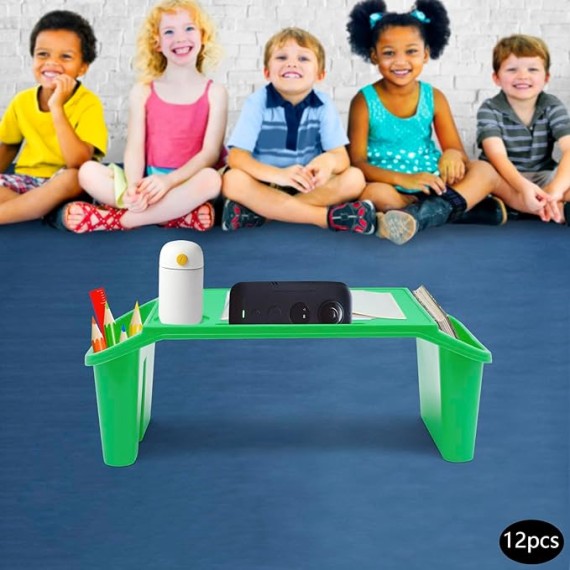 Kids Lap Desk Tray,Plastic Breakfast Laptop Trays with Side Pockets,Portable Lap Bed Table,Activity Table,Green-B,with 3 compartments,(19.69 * 9.84 * 7.1in),Easy,Great for Kids, Adults,Boys, Girls