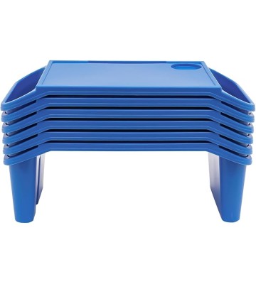 Activity Lap Desk Tray with Storage, Plastic Breakfast Laptop Trays with Side Pockets, Portable Lap Bed Table for Snacks, Play, Classroom and Sensory Toys (Blue, 50 * 25 * 18cm, 6pcs)