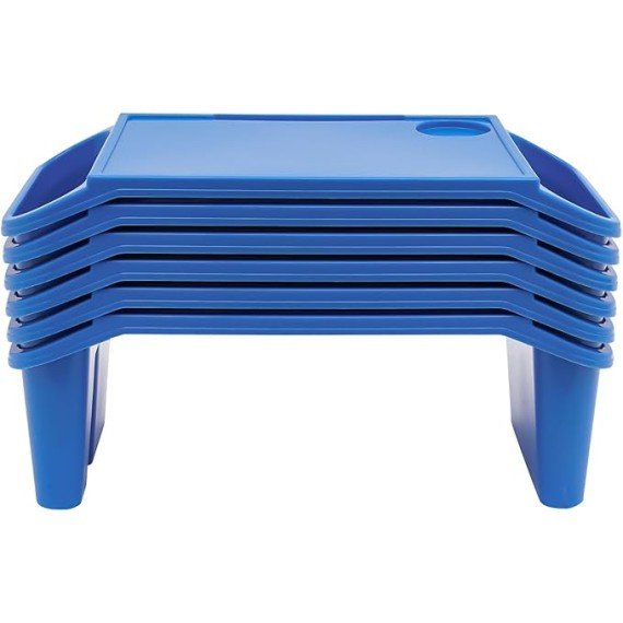 Activity Lap Desk Tray with Storage, Plastic Breakfast Laptop Trays with Side Pockets, Portable Lap Bed Table for Snacks, Play, Classroom and Sensory Toys (Blue, 50 * 25 * 18cm, 6pcs)